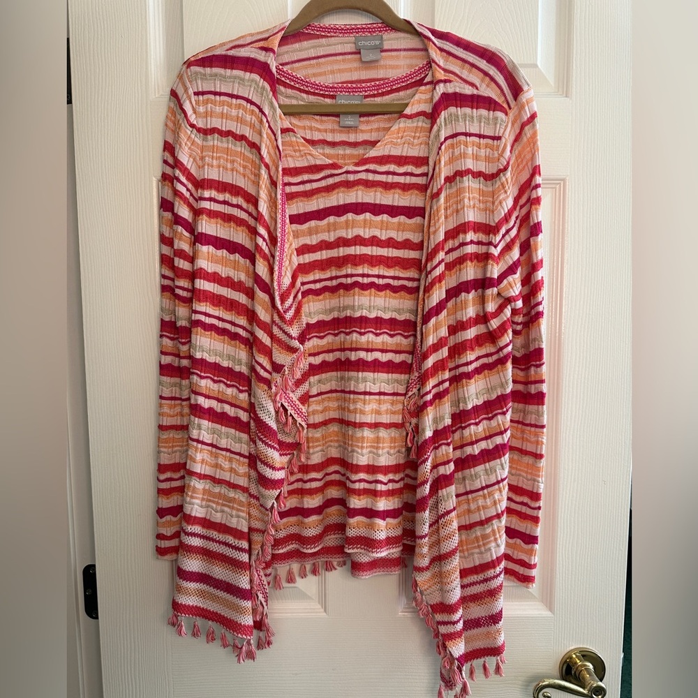 Chico's Vibrant Pink and Orange Striped Tank Top